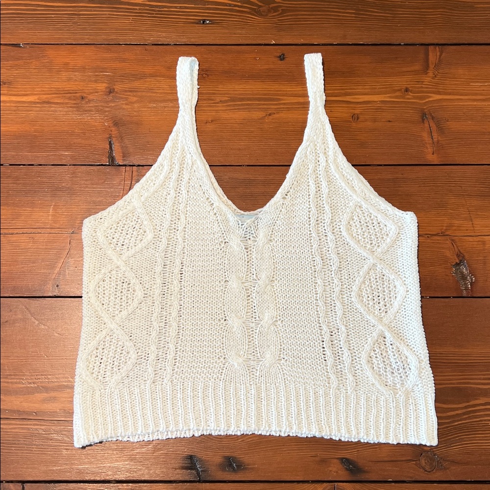 White Knit Crop Tank Top - Size M - She + Sky